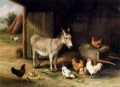 Hunt Edgar 1870 1955 Donkey Hens and Chickens in a Barn